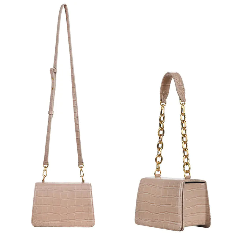 Autumn Pattern Chain Tote Bag - Vintage Square Shoulder Bag