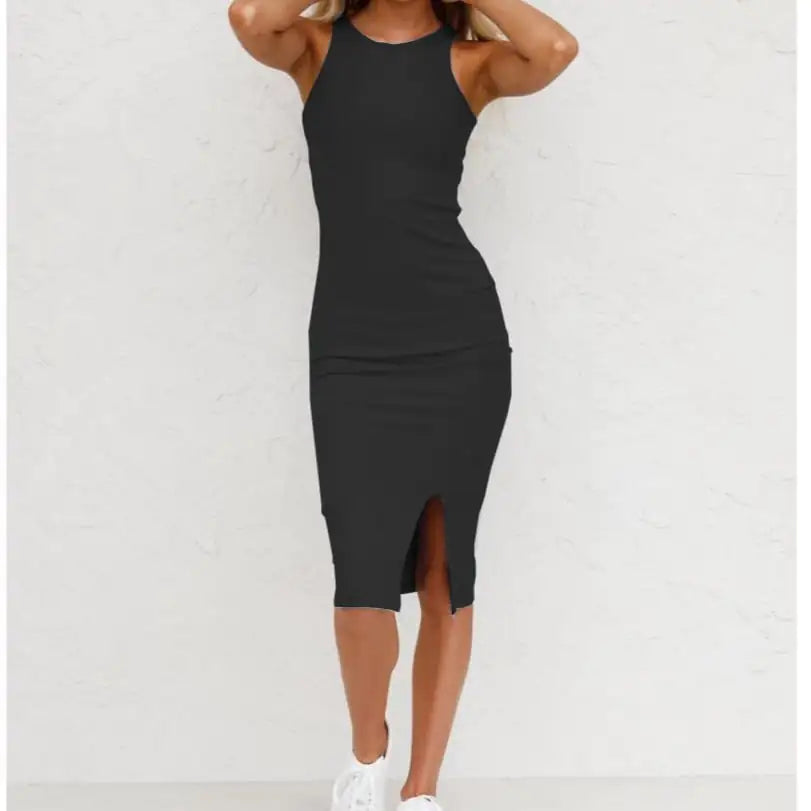 Solid Color Long Vest Dress